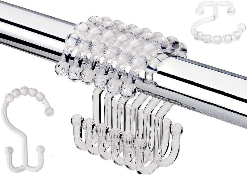 Resze 12 PCS Clear Plastic Double Shower Curtain Hooks, Multi-Functional Rings for Bathroom Shower Curtain,Shower Curtain Liner and Kitchen Supplies, etc. - Image 1